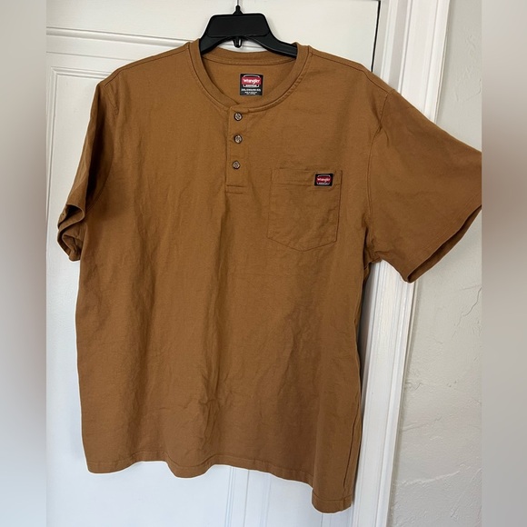 Wrangler Riggs Workwear Henley T-Shirt 2XL Tall Brown Heavyweight Cotton Tee - Picture 1 of 6